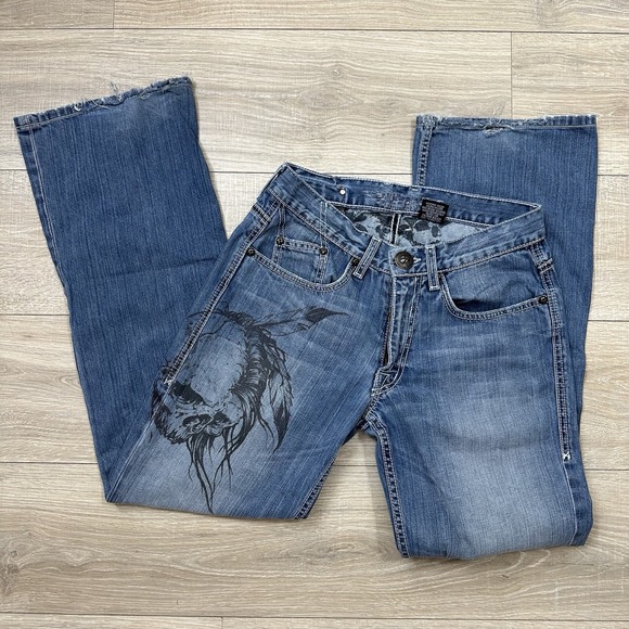 Vintage Affliction Denim Jeans Men's 30x30 Skull Indian Faded Distressed Y2K‎ - Picture 1 of 8